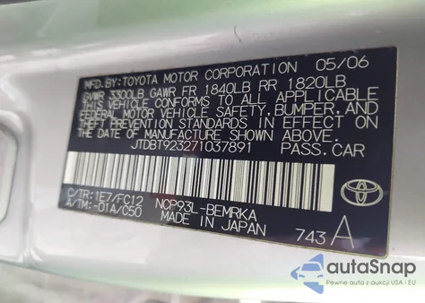 2007 Toyota Yaris from USA, damaged, VIN JTDBT923271037891